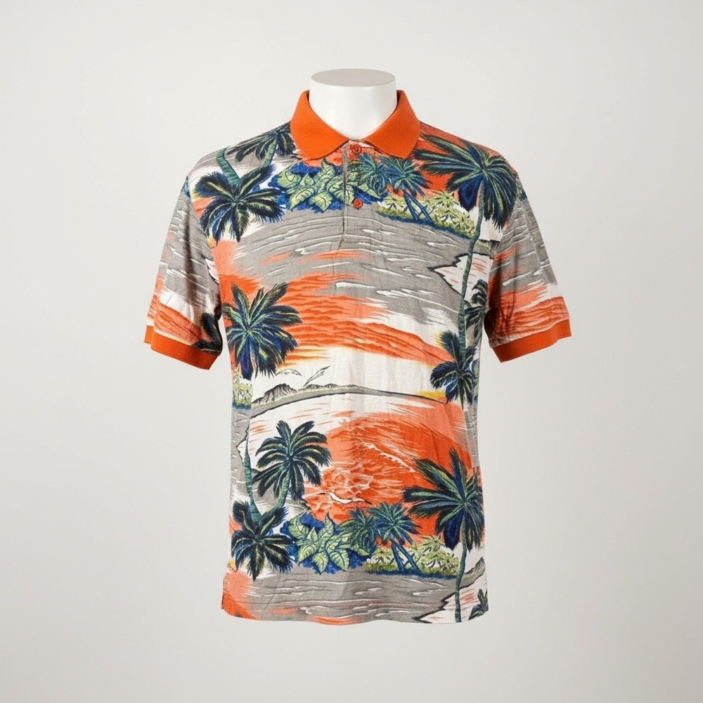 Vintage Y2K Rooky Mens XXL Hawaiian Shirt Palm Tree Print Orange‎ Collar